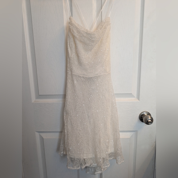 Ivory Lace and Sequin Lace Back Dress with Cowl Neck size Large - Picture 4 of 8